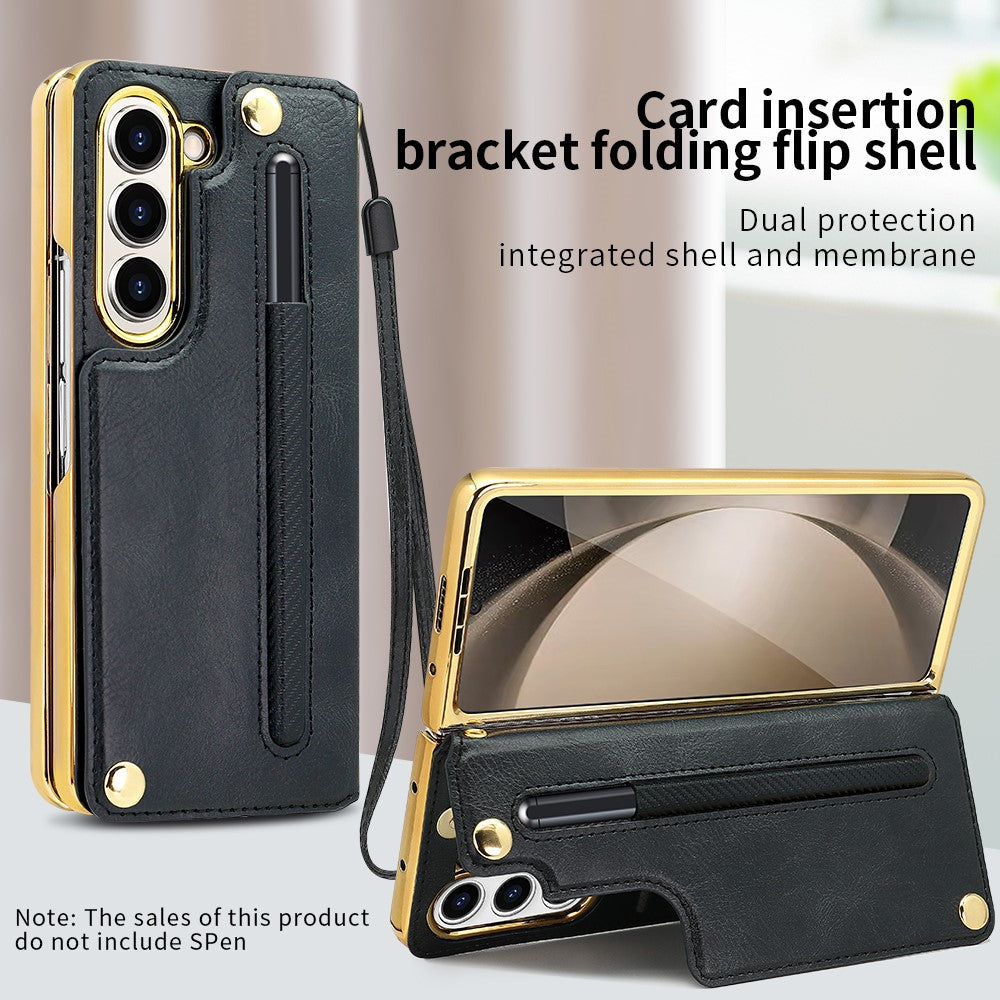 Til Samsung Galaxy Z Fold5 5G Etui RFID-blokerende kortplads PU+PC støttefod telefoncover med penneholder