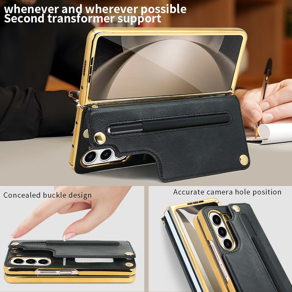 Til Samsung Galaxy Z Fold5 5G Etui RFID-blokerende kortplads PU+PC støttefod telefoncover med penneholder