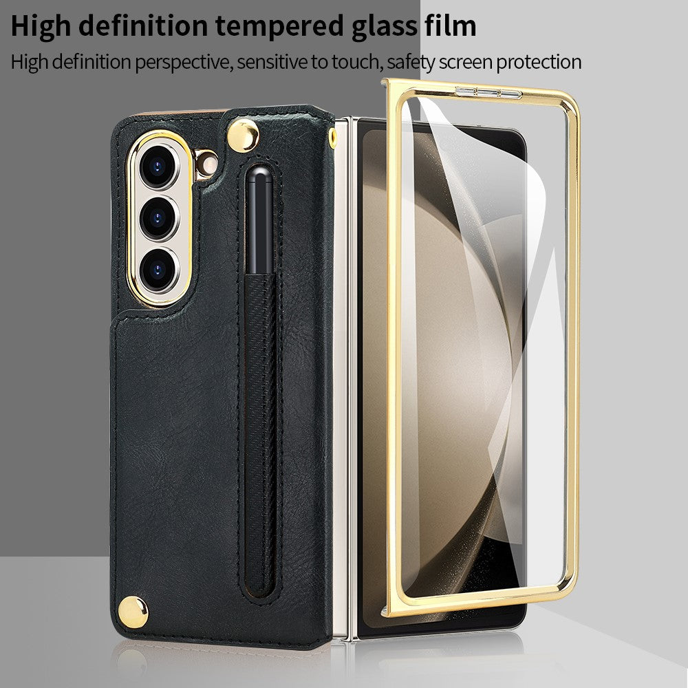 Til Samsung Galaxy Z Fold5 5G Etui RFID-blokerende kortplads PU+PC støttefod telefoncover med penneholder