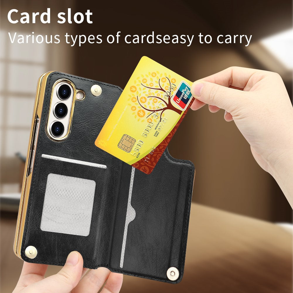 Til Samsung Galaxy Z Fold5 5G Etui RFID-blokerende kortplads PU+PC støttefod telefoncover med penneholder