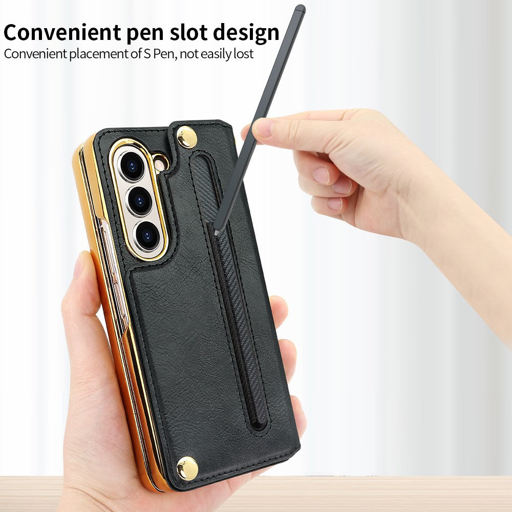 Til Samsung Galaxy Z Fold5 5G Etui RFID-blokerende kortplads PU+PC støttefod telefoncover med penneholder