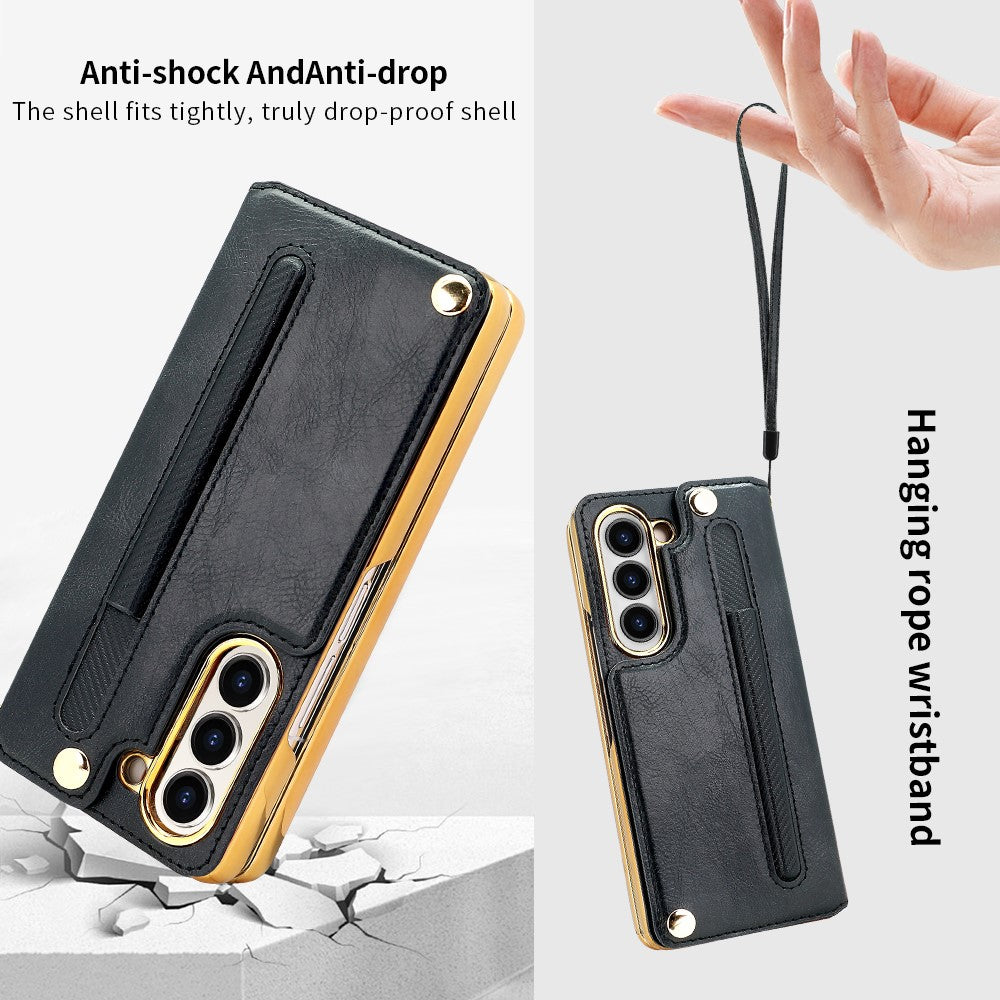 Til Samsung Galaxy Z Fold5 5G Etui RFID-blokerende kortplads PU+PC støttefod telefoncover med penneholder