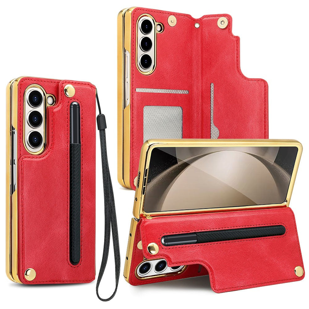 Til Samsung Galaxy Z Fold5 5G Etui RFID-blokerende kortplads PU+PC støttefod telefoncover med penneholder