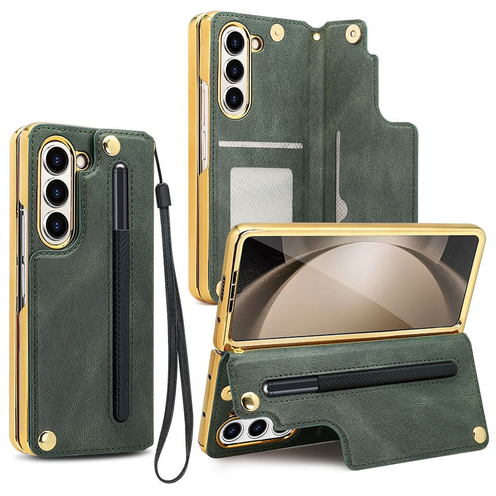 Til Samsung Galaxy Z Fold5 5G Etui RFID-blokerende kortplads PU+PC støttefod telefoncover med penneholder
