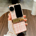For Oppo Find N3 Flip 5G Case Plaid Texture Rhinestone Decor Hinge Protection PC Phone Cover