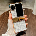 For Oppo Find N3 Flip 5G Case Plaid Texture Rhinestone Decor Hinge Protection PC Phone Cover