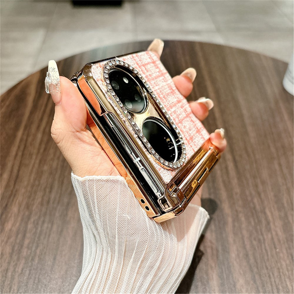 Huawei P50 Pocket Fodral Rutig Textur Strass Dekor Gångjärnsskydd PC mobilskal