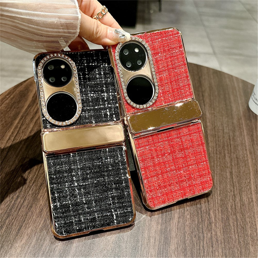 Huawei P50 Pocket Fodral Rutig Textur Strass Dekor Gångjärnsskydd PC mobilskal