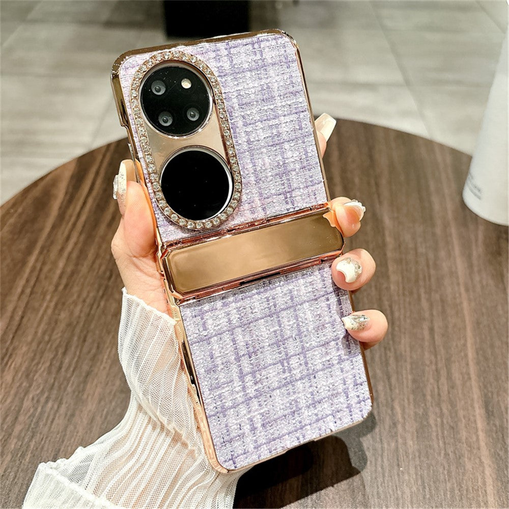 Huawei P50 Pocket Fodral Rutig Textur Strass Dekor Gångjärnsskydd PC mobilskal