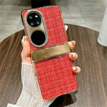 For Huawei P50 Pocket Case Plaid Texture Rhinestone Decor Hinge Protection PC Phone Cover