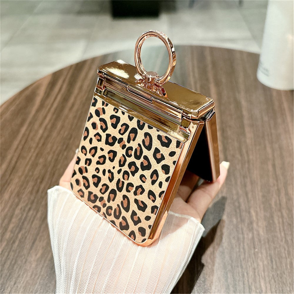 For Samsung Galaxy Z Flip3 5G Case Leopard Pattern Ring Holder Rhinestone Hard PC Phone Cover