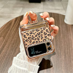 For Samsung Galaxy Z Flip3 5G Case Leopard Pattern Ring Holder Rhinestone Hard PC Phone Cover