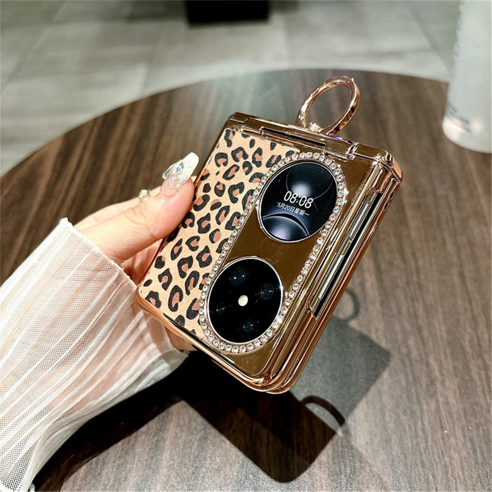 Huawei Pocket 2-skal Leopardmönster Ringhållare Strass Hårt PC-mobilskal
