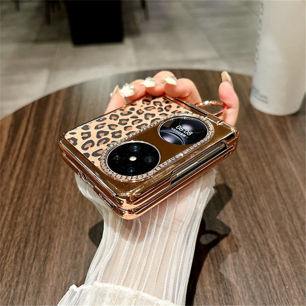 Huawei Pocket 2-skal Leopardmönster Ringhållare Strass Hårt PC-mobilskal