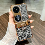 Huawei Pocket 2-skal Leopardmönster Ringhållare Strass Hårt PC-mobilskal