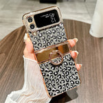 For Samsung Galaxy Z Flip4 5G Case Leopard Pattern Ring Holder Rhinestone Hard PC Phone Cover