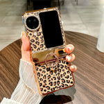 For Oppo Find N3 Flip 5G Case Leopard Pattern Ring Holder Rhinestone Hard PC Phone Cover
