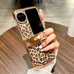 For Oppo Find N3 Flip 5G Case Leopard Pattern Ring Holder Rhinestone Hard PC Phone Cover