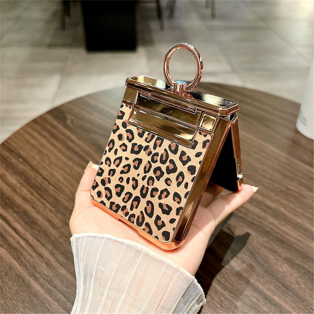 For Oppo Find N3 Flip 5G Case Leopard Pattern Ring Holder Rhinestone Hard PC Phone Cover