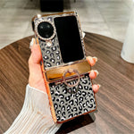 For Oppo Find N3 Flip 5G Case Leopard Pattern Ring Holder Rhinestone Hard PC Phone Cover