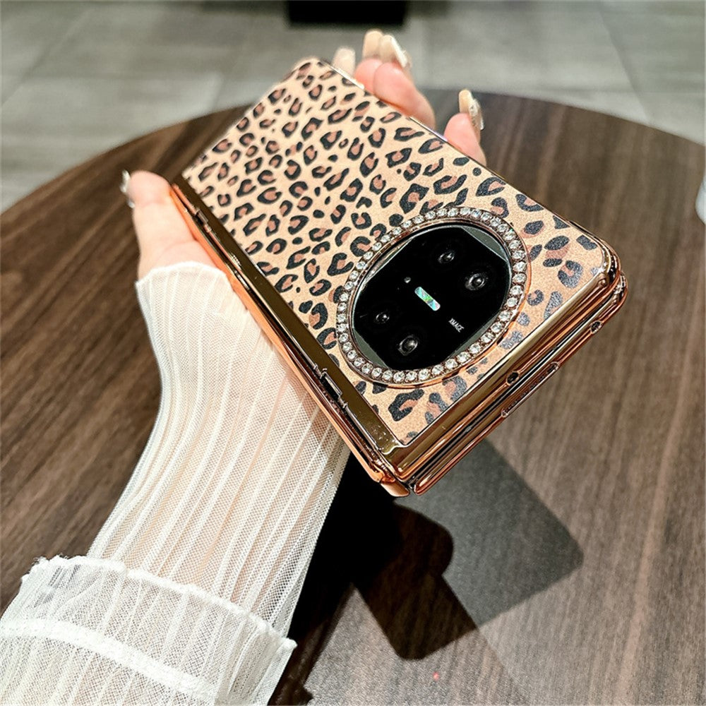For Huawei Mate X5 Case Leopard Pattern PC Phone Cover with Tempered Glass Screen Film