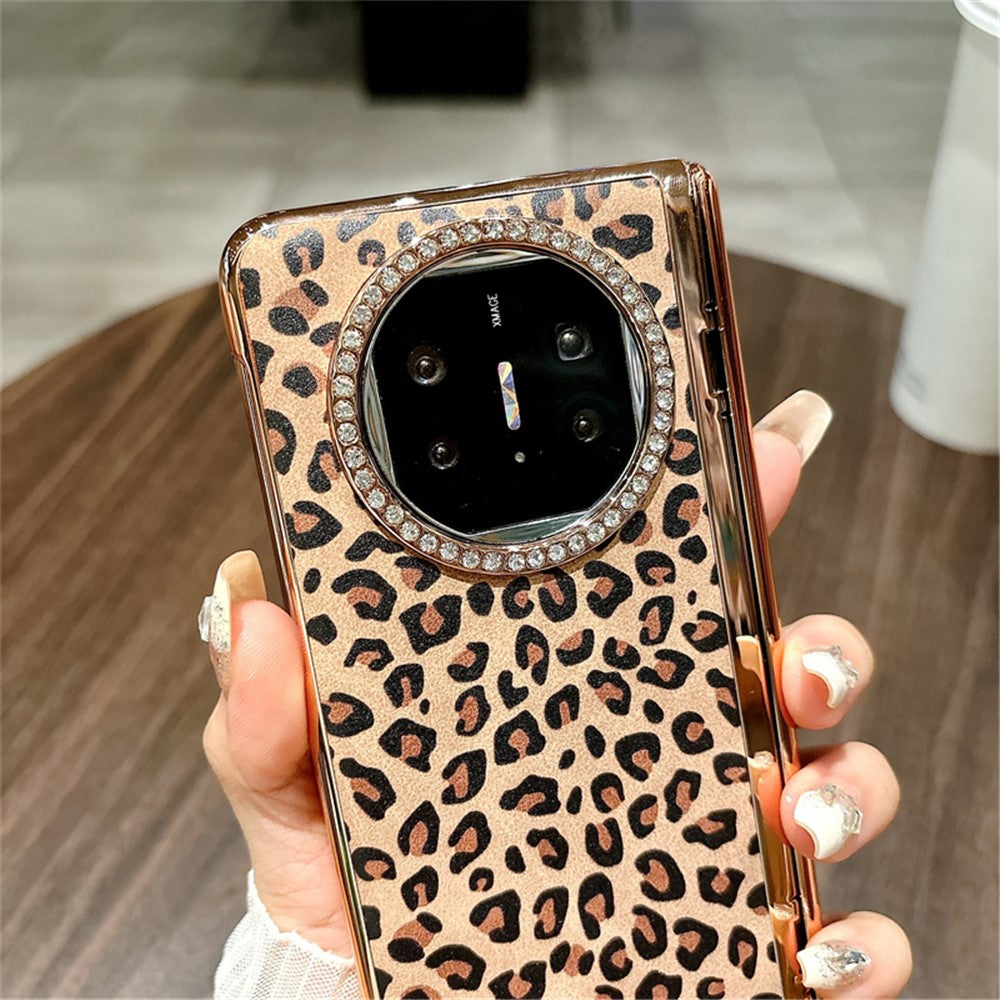 For Huawei Mate X5 Case Leopard Pattern PC Phone Cover with Tempered Glass Screen Film