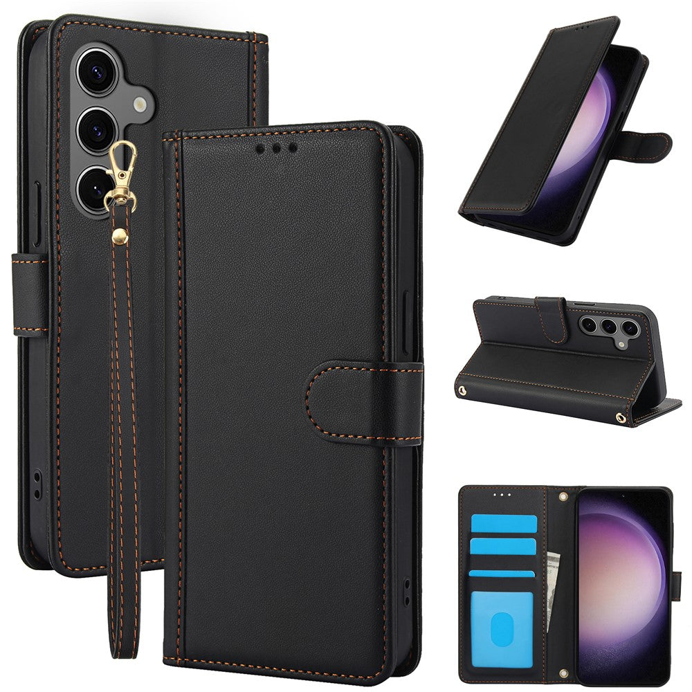 SY-003 For Samsung Galaxy S25+ Case PU Leather Stand View Phone Wallet Cover with Hand Strap