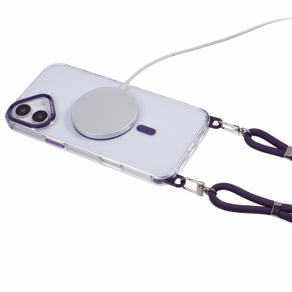 For iPhone 16 Plus Clear Case Compatible with MagSafe Shockproof PC+TPU Phone Cover with 150cm Long Lanyard