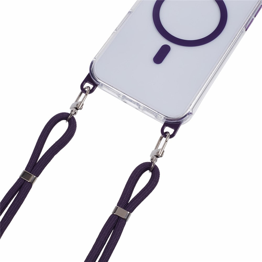 For iPhone 16 Plus Clear Case Compatible with MagSafe Shockproof PC+TPU Phone Cover with 150cm Long Lanyard