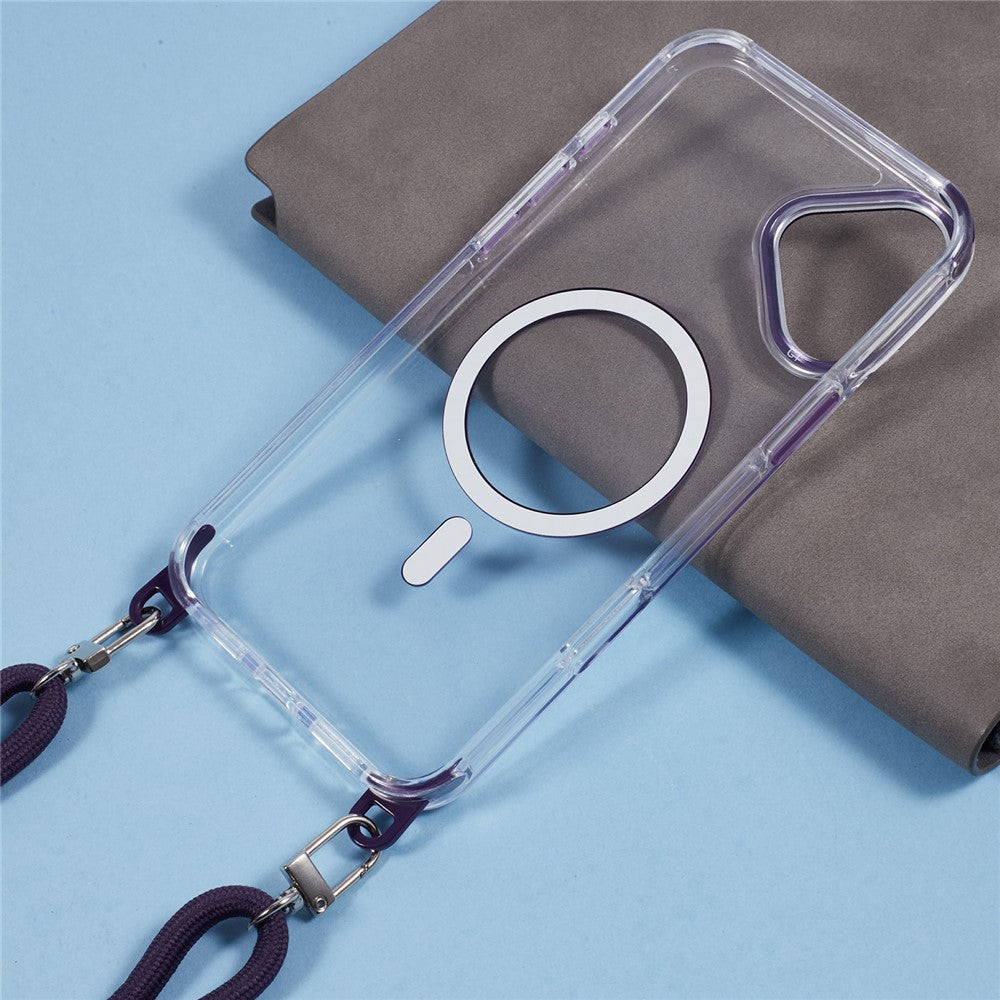 For iPhone 16 Plus Clear Case Compatible with MagSafe Shockproof PC+TPU Phone Cover with 150cm Long Lanyard