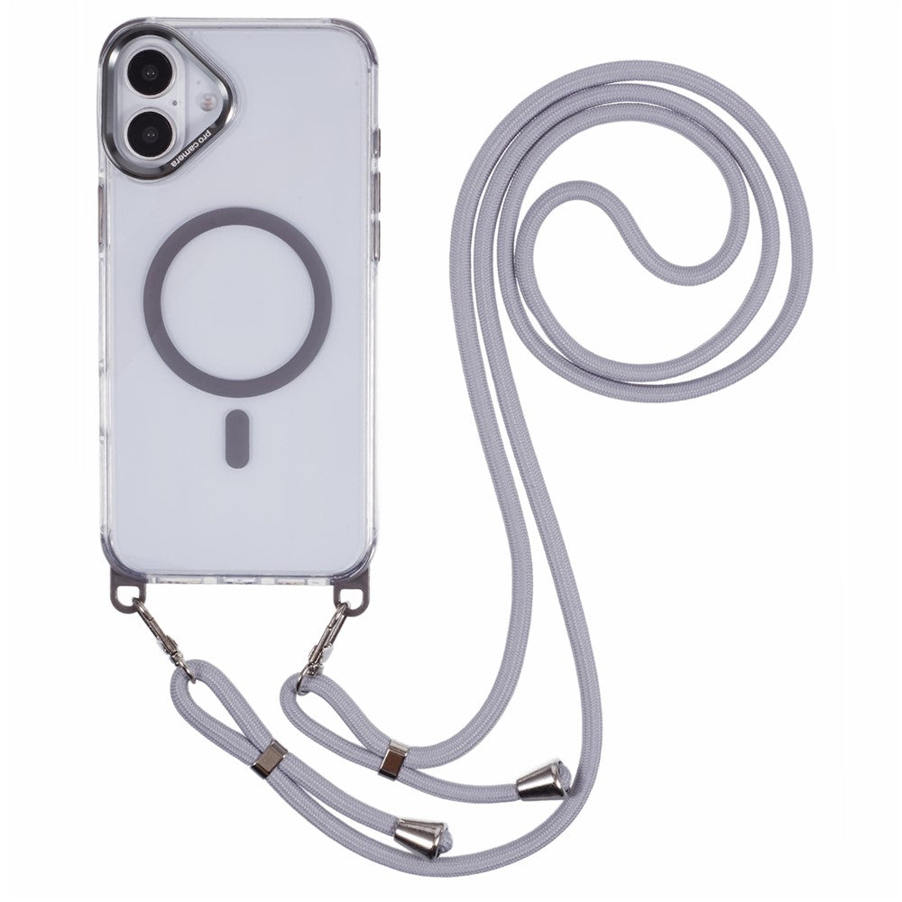For iPhone 16 Plus Clear Case Compatible with MagSafe Shockproof PC+TPU Phone Cover with 150cm Long Lanyard