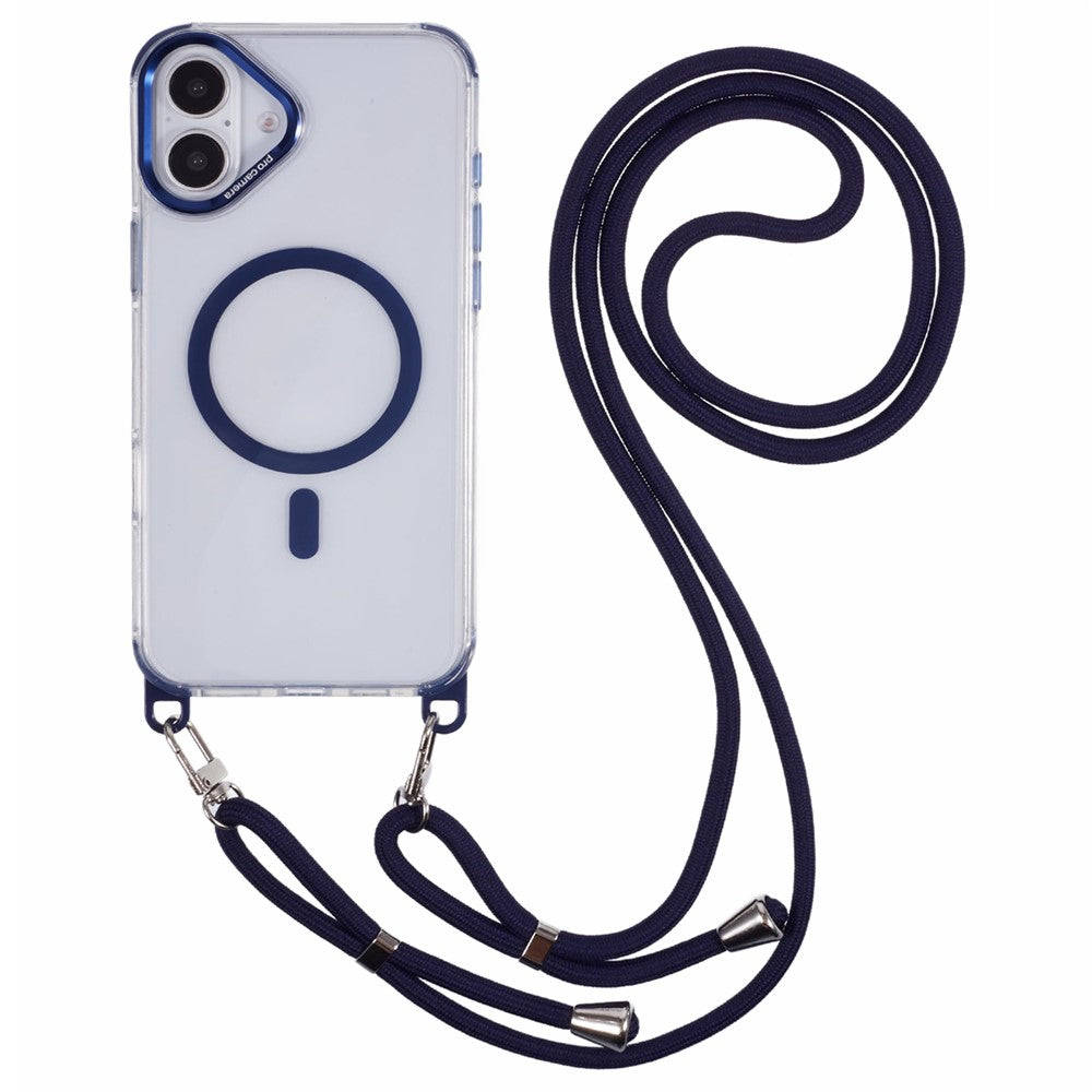 For iPhone 16 Plus Clear Case Compatible with MagSafe Shockproof PC+TPU Phone Cover with 150cm Long Lanyard