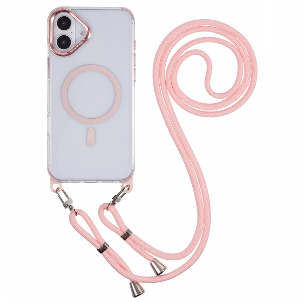 For iPhone 16 Plus Clear Case Compatible with MagSafe Shockproof PC+TPU Phone Cover with 150cm Long Lanyard