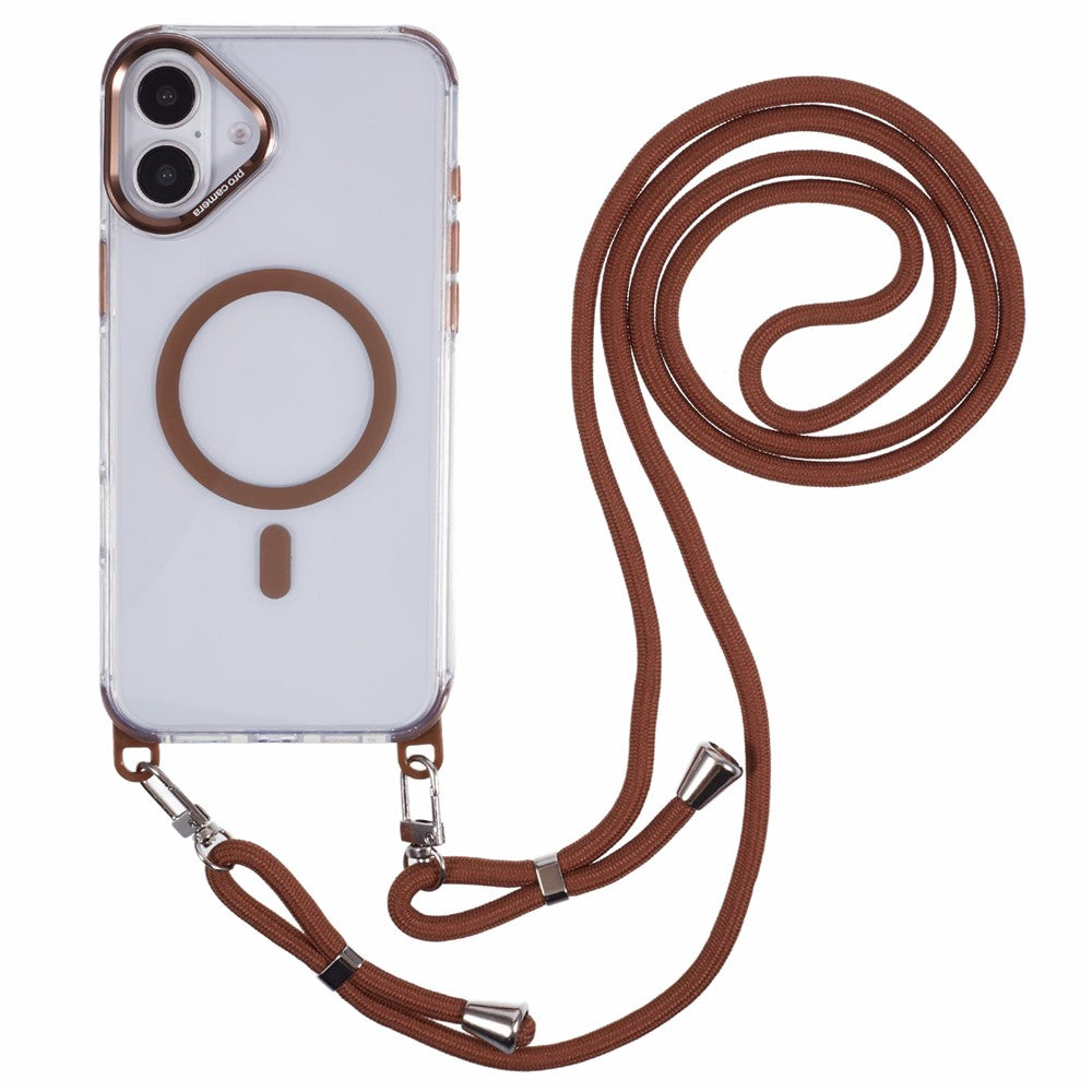 For iPhone 16 Plus Clear Case Compatible with MagSafe Shockproof PC+TPU Phone Cover with 150cm Long Lanyard