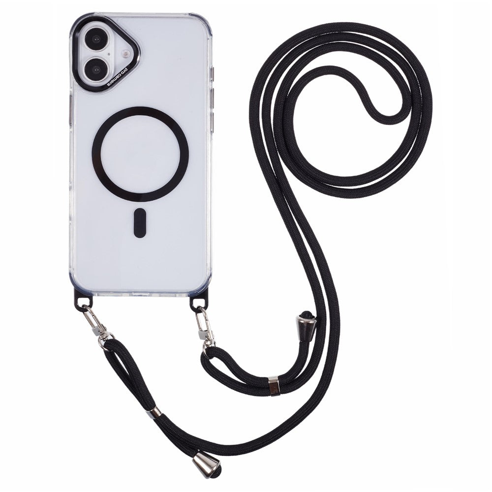 For iPhone 16 Plus Clear Case Compatible with MagSafe Shockproof PC+TPU Phone Cover with 150cm Long Lanyard
