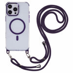 Til iPhone 16 Pro gennemsigtigt cover kompatibelt med MagSafe, stødsikkert PC+TPU telefoncover med 150 cm lang snor