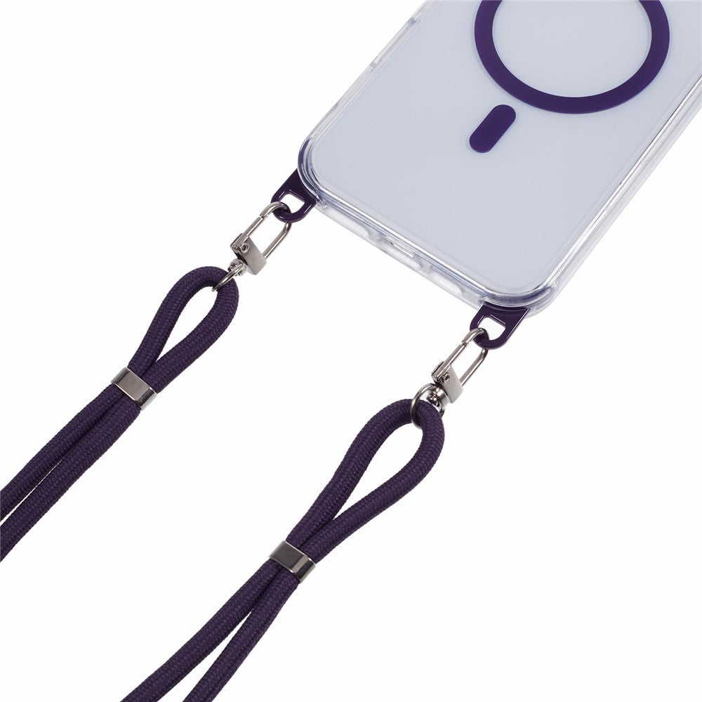 Til iPhone 16 Pro gennemsigtigt cover kompatibelt med MagSafe, stødsikkert PC+TPU telefoncover med 150 cm lang snor