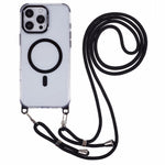 Til iPhone 16 Pro gennemsigtigt cover kompatibelt med MagSafe, stødsikkert PC+TPU telefoncover med 150 cm lang snor