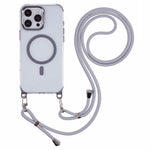 Til iPhone 16 Pro gennemsigtigt cover kompatibelt med MagSafe, stødsikkert PC+TPU telefoncover med 150 cm lang snor