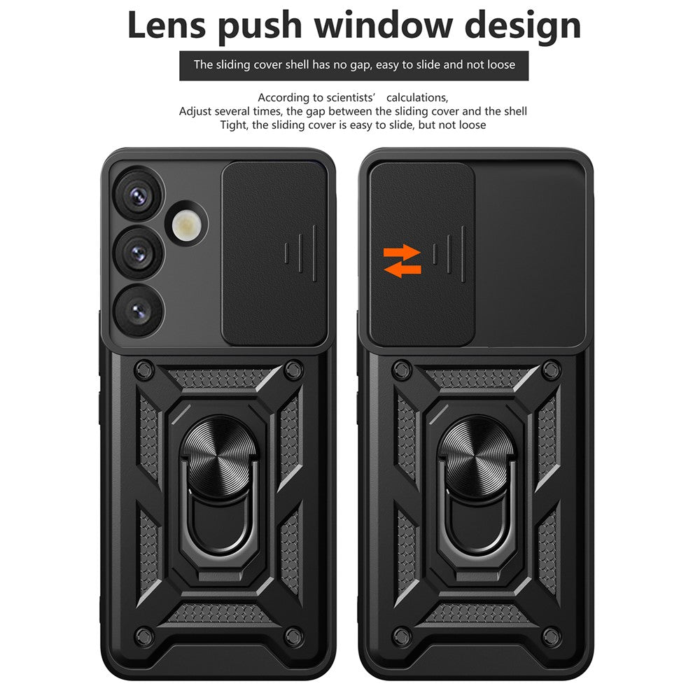 Til Samsung Galaxy S25+ Cover med glidende kameralinsebeskytter PC+TPU Kickstand Telefoncover