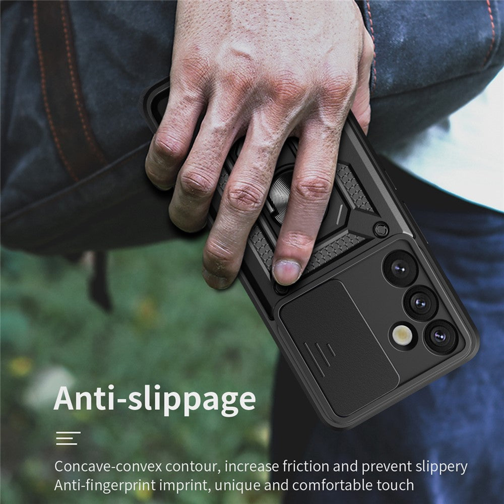 Til Samsung Galaxy S25+ Cover med glidende kameralinsebeskytter PC+TPU Kickstand Telefoncover