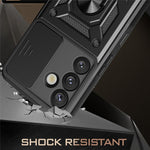 For Samsung Galaxy S25 Case with Slide Camera Lid PC+TPU Kickstand Phone Cover
