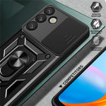 For Samsung Galaxy S25 Case with Slide Camera Lid PC+TPU Kickstand Phone Cover