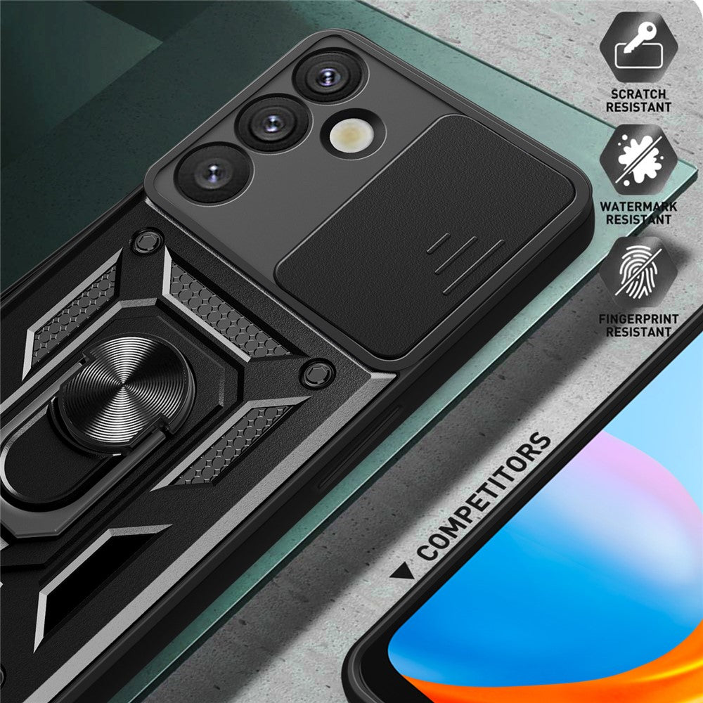 For Samsung Galaxy S25 Case with Slide Camera Lid PC+TPU Kickstand Phone Cover