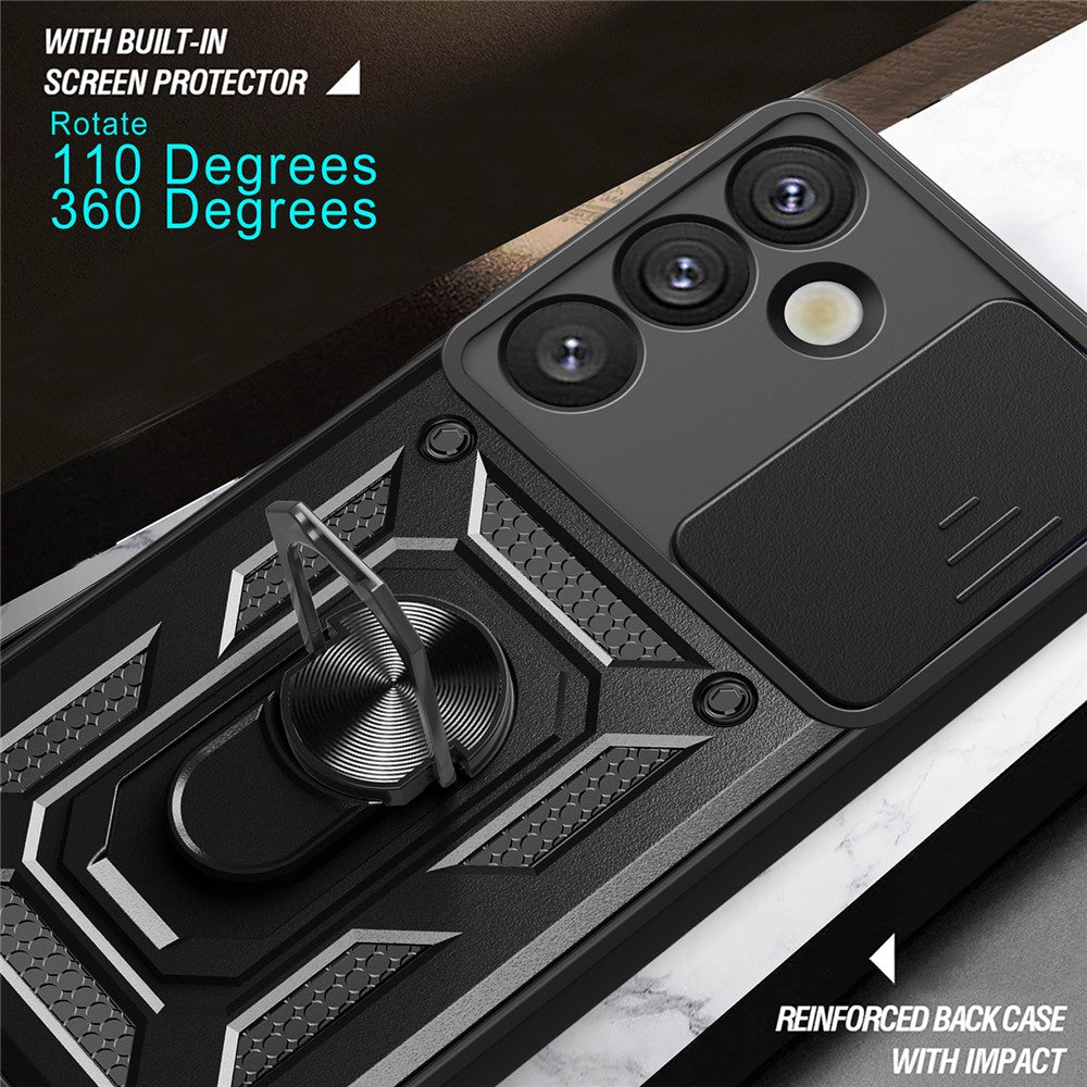 For Samsung Galaxy S25 Case with Slide Camera Lid PC+TPU Kickstand Phone Cover