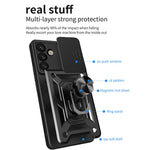For Samsung Galaxy S25 Case with Slide Camera Lid PC+TPU Kickstand Phone Cover