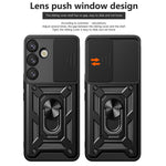 For Samsung Galaxy S25 Case with Slide Camera Lid PC+TPU Kickstand Phone Cover