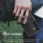 For Samsung Galaxy S25 Case with Slide Camera Lid PC+TPU Kickstand Phone Cover