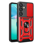 For Samsung Galaxy S25 Case with Slide Camera Lid PC+TPU Kickstand Phone Cover