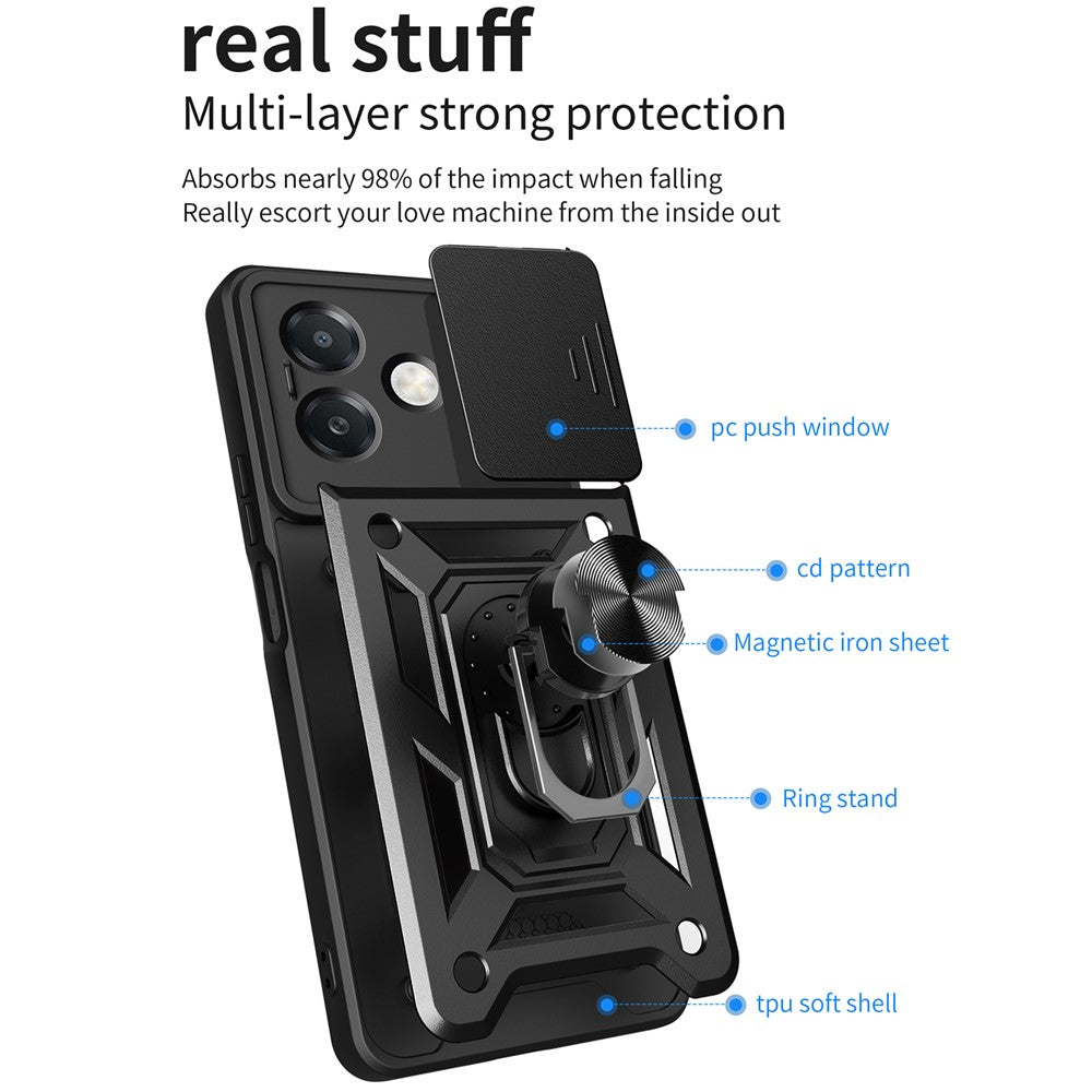 Cover til Oppo A40 5G / A40 4G / A60 5G / A3x 5G (Indien) / A3x 4G med glidende kameradæksel, PC+TPU-støttecover til telefon
